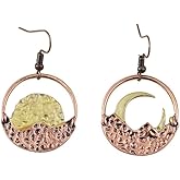Retro Mountain Moon Sun Earrings Vintage Asymmetrical Round Dangle Earrings for Women