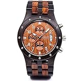 Bewell W109D Sub-dials Wooden Watch Quartz Analog Movement Date Wristwatch for Men