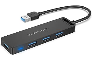VENTION USB Hub - Multi USB Port Splitter Ultra-Slim Multiport USB 3.0 Hub Adapter Fast Data Transfer for Laptop, MacBook, Printer, PS4, PC, Flash Drive, Mobile HDD (0.5FT/0.15M)