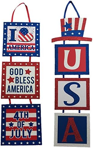 Amazon De Mixed Patriotische 4 Juli Glitzer Dekoration Zum Aufhangen Zeichen Fur In Outdoor Set