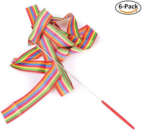 Unetox Dance Ribbons Streamers Rhythmic Gymnastics Ribbons 13(ft) Art Gymnastic Ballet Ribbons Twirling Wands Rods - Pack of 6 (Rainbow A)