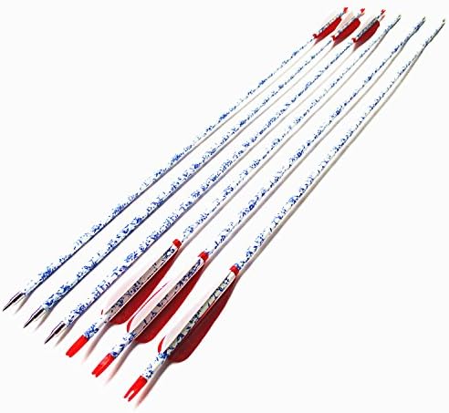 MS JUMPPER Hunting Carbon Arrows 400 Spine with 4 Inch Real Feather Fletching and Field Points for Compound Recurve Bows (30 Inch Arrows 6 Pack)