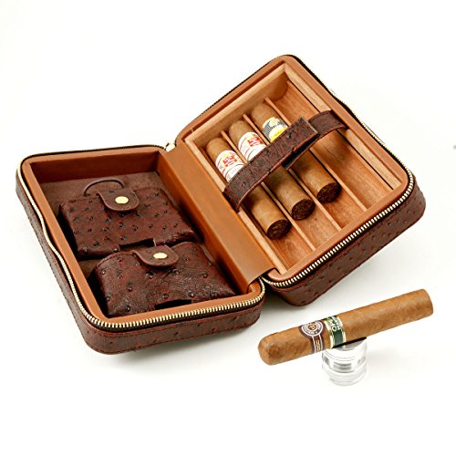 Ultimate Leather Travel Cigar Case/Humidor Ostrich. Cigar Cutter