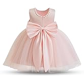 Nileafes Flower Girls Baby Wedding Satin Dress Infant Sleeveless Pearl Princess Gown