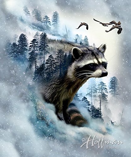 Raccoon Fabric Panel - Call of the Wild Digital Print - 27" x 44" - 100% Cotton Quilt Fabric