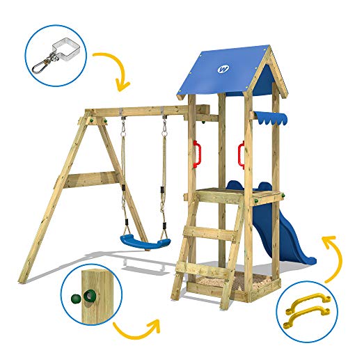 WICKEY Spielturm Klettergerüst TinyWave mit Schaukel & Blauer Rutsche, Outdoor Kinder Kletterturm mit Sandkasten, Leiter… – Bild 7