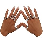 Akeoqi 12Pcs Chunky Stackable Rings Set 18K Gold Plated Open Knuckle Band Rings Hollow Croissant Criss-Cross X Heart Shape Braided Twisted Round Signet Rings for Women Size 4-9 Silver Gold Tone