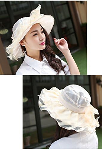 Womens beige Organza caps Adjustable hat Foldable beach big along the UV hat