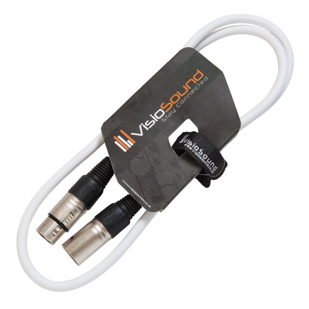 VisioSound Male to Female XLR Mic Lead/Balanced Microphone/Mic Patch Cable / 7 Colours 1m White