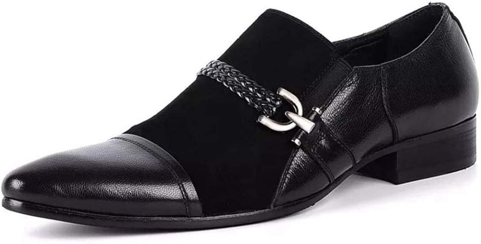 Amazon ジョイジョイ ビジネスシューズ ローファー メンズ 革靴 スエード つや消し オペラシューズ 牛革 通気性 パッチワーク ヒール 脚長 ポインテッドトゥ 若者 ストラップ バックル 大きいサイズ ローカット 防滑 黒 ビジネスシューズ