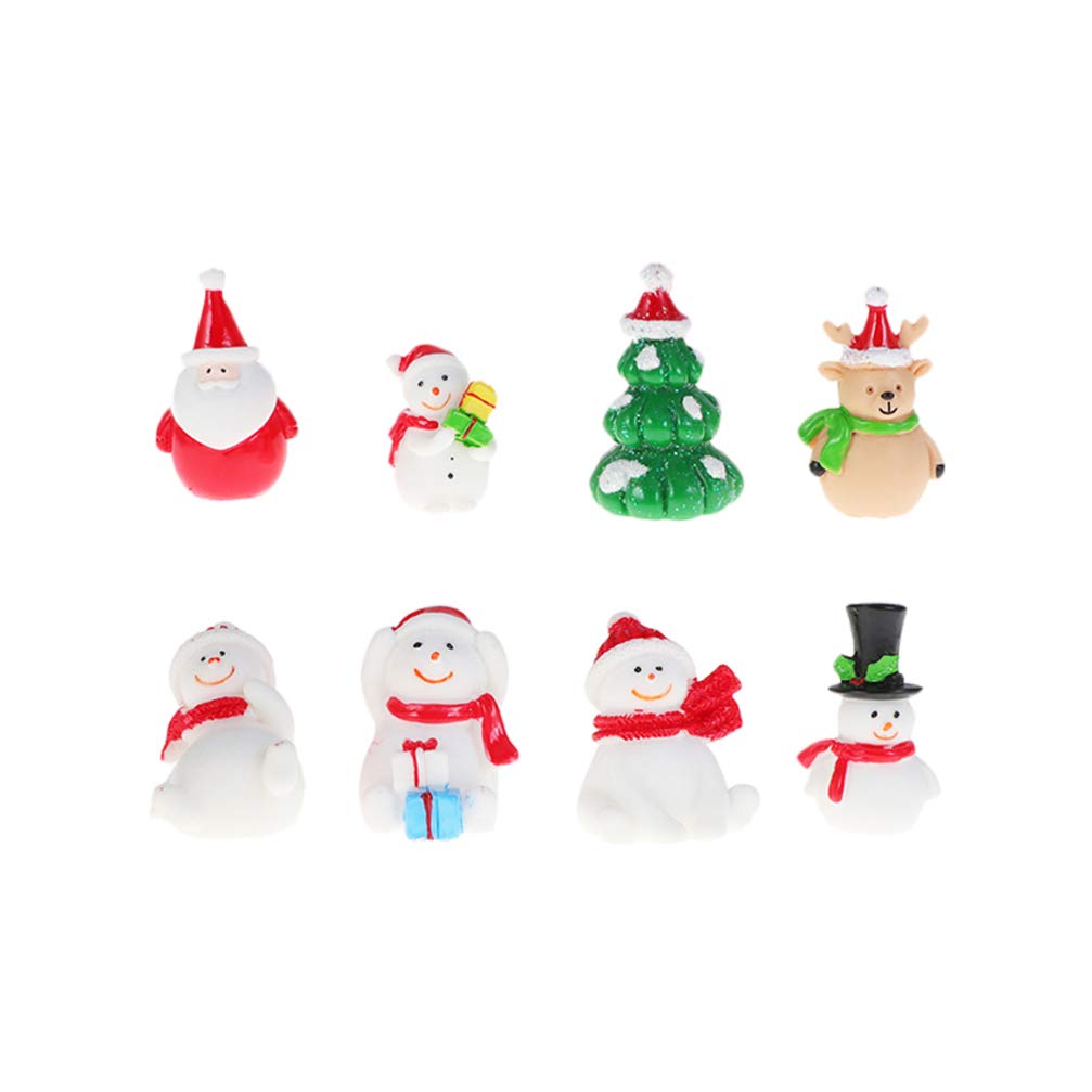 TOYANDONA 8pcs Christmas Style Miniature Ornament Kits Set for DIY Fairy Garden Dollhouse Decoration Christmas Snowman Santa Reindeer(Random Patterns)