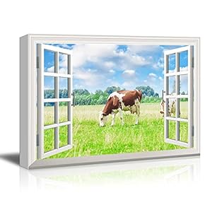 Canvas Wall Art - Window Peering into a Field with a Cow - Giclee Print Gallery Wrap Modern Home Art Ready to Hang - 12x18 inches