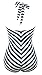 Cocoship Retro Navy White Striped One Piece Monokinis Chevron Lines Swimsuit(FBA)