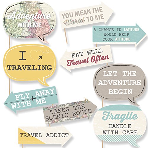 Funny World Awaits – Travel Themed Photo Booth Props Kit – 10 Piece