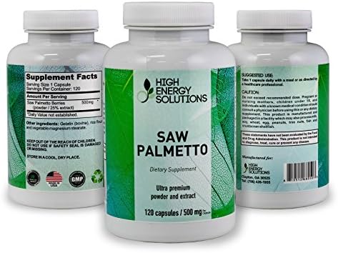 HIGH ENERGY SOLUTIONS - Saw Palmetto Supplement For Prostate Health - 500 MG /120 Capsules - Extract & Berry Powder Supports Healthy Urination Frequency & Flow, Potent DHT Blocker - GMP USA