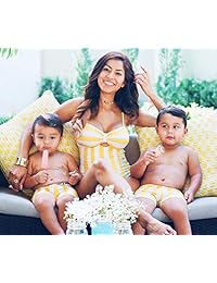 Traje de baño familiar a juego, a rayas, de una sola pieza, para playa, 2019, monokini, sin hombros, traje de baño