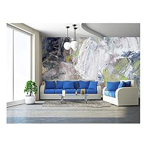 Abstract Multicolor Layer Artwork, Opaque and Transparent Oil Paint Textures on Canvas - Removable Wall Mural | Self-Adhesive Large Wallpaper - 66x96 inches
