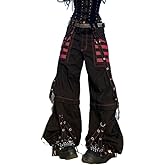 Women Y2k Pants Goth Punk Emo Baggy Bell Bottom Jeans Y2k Wide Leg Harajuku Grunge Pants Hip Hop Clothes