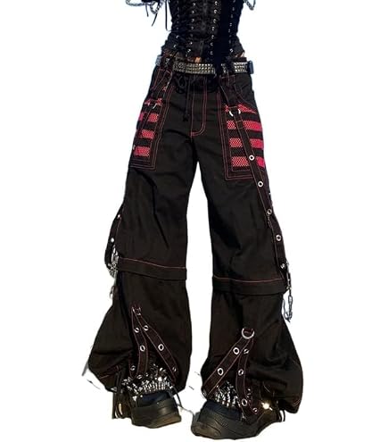 FEORJGP Womens Gothic Punk Cargo Pants High Waist Flare Pants Chic