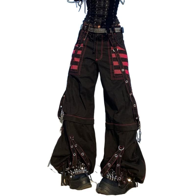 Women's Y2k Pants Goth Punk Emo Baggy Bell Bottom Jeans Y2k Wide Leg Harajuku Grunge Pants Hip Hop Clothing, Black-E, S