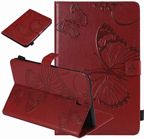 Laybomo Case for Samsung Galaxy Tab A 8.0 / T350 T355 Smart Cover Case, Auto Wake/Sleep, Multi-Angle Viewing Folio Stand, with Card Pocket & Pen Slot PU Leather Case, Butterfly Embossing (Red)