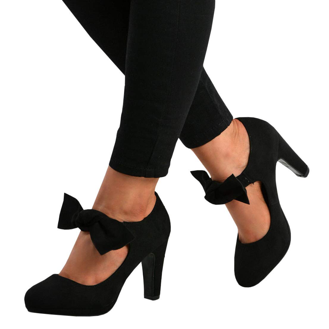 Womens Bowtie Mary Jane Pumps High Heels Closed Toe Platform Party Wedding Dress Shoes - Image 5