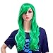 SWACC 26-Inch Long Curly Wave Cosplay Synthetic Wig Colored Hair Piece for Women with Wig Cap (Green)