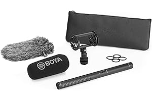 BOYA BY-PVM3000S Professional XLR Shotgun Microphone Kit with Short Hypercardioid Modular Capsule & Foam Windscreen, Black