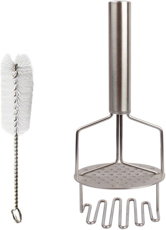 Premium Potato Masher & Ricer - Stainless Steel - Enjoy Tasty Mash Potatoes in Minutes - Unique Design - Long Lasting & Durable - Free Cleaning Brush