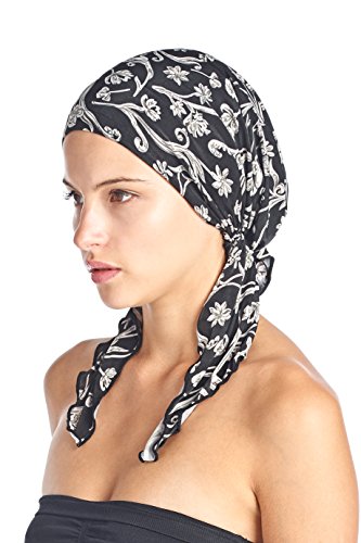 Ashford & Brooks Women's Pretied Printed Fitted Headscarf Chemo Bandana - Black Grey