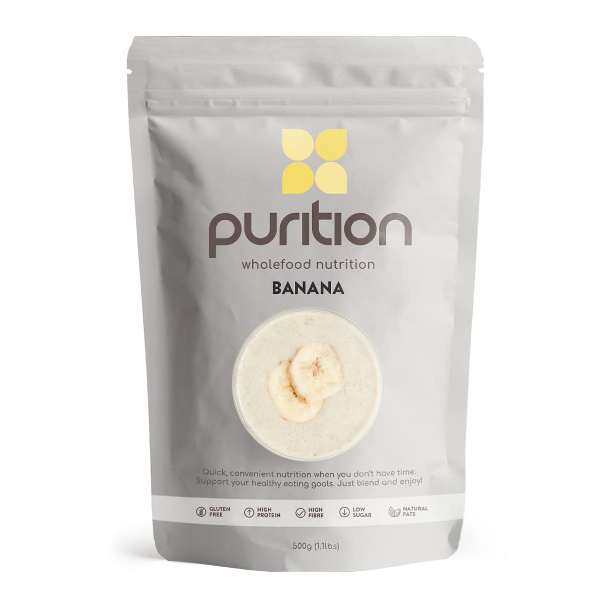 Purition Banana – High Protein Wholefood Shake | 500g Natural Meal Replacement with Whey Protein for Keto Diet, Weight Loss & Healthy Breakfasts | 12 Servings
