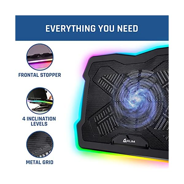 KLIM-Ultimate-Laptop-Cooling-Stand-with-RGB-backlighting-11-17-Gaming-Laptop-Cooling-Pad-For-Desk-New-2021-USB-Powered-Fan-Very-Stable-And-Silent-Compatible-Mac-And-PS4 KLIM Ultimate + RGB Laptop Cooling Pad with LED Rim + Gaming Laptop Cooler + USB Powered Fan + Very Stable And Silent…