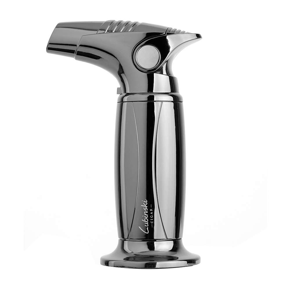 LUBINSKI Cigar Lighter Windproof Single Torch Jet Blue Flame Butane Refillable Cigarette Lighter for Cigar Cooking BBQ Topsense (Silver)