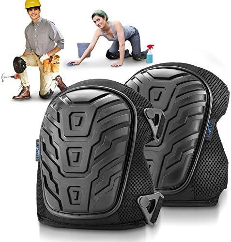 Gel Knee Pads for Work, Construction,Flooring, Plumbers,Tiles (Improved Design) with Heavy Duty Foam Padding and Cushion, Kneepads Is Fully Adjustable, Double Straps and Easy-Fix Clips (Black)