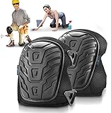 Gel Knee Pads for Work, Construction,Flooring, Plumbers,Tiles (Improved Design) with Heavy Duty Foam Padding and Cushion, Kneepads Is Fully Adjustable, Double Straps and Easy-Fix Clips (Black)