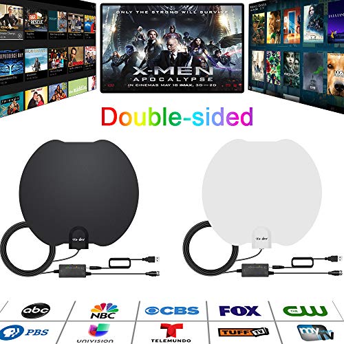 [2019 NEWEST]HDTV Antenna,Indoor Digital TV Antennas Amplified 140+ Miles Range Smart Amplifier Signal Booster, 1080P 4K VHF UHF Local Freeview Channels All TV's- 17ft Coaxial Cable Reversible [Black] - Thumbnail 2