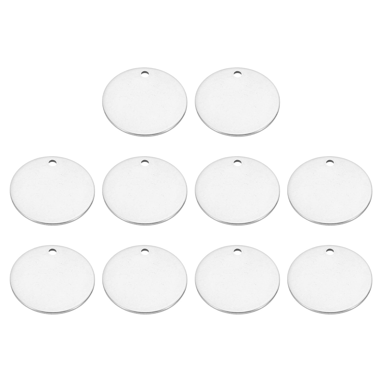 PATIKIL 18mm Brass Disc, 10pcs Metal Stamping Blanks Tags Charm Pendant Brass Circle Round Metal Plate DIY with Hole for Laser Engraving Stamping Keychain Making, Silver Tone