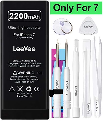 2200mAh High Capacity Replacement Battery Compatible with iPhone 7, LeeVee 0 Cycle Li-Polymer Replacement Battery with Repair Tools Kits, Adhesive Strips & Instructions