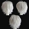 S-noilite Unisex Short White Cosplay Wigs Fluffy Shaggy Straight Women Mens Male Anime Party Costume Heat Resistant Synthetic Hair Wig