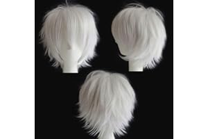 S-noilite Unisex Short White Cosplay Wigs Fluffy Shaggy Straight Women Mens Male Anime Party Costume Heat Resistant Synthetic Hair Wig