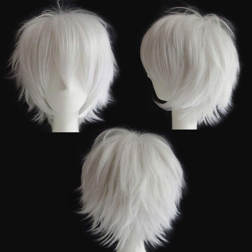 YEESHEDO Unisex Short Bob Anime Cosplay Wigs Full Natural Layer Straight Fluffy Hair Costume Party Fancy Dress Wig (White) — image 1