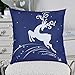 CaliTime Pack of 2 Soft Canvas Throw Pillow Covers Cases for Couch Sofa Home Decoration Christmas Holiday Reindeer Jump with Stars Print 18 X 18 Inches Navy Blue