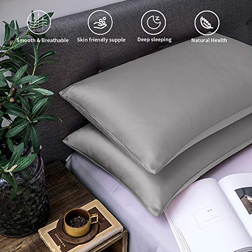 Leccod 2 Pack Silkly Satin Pillowcase for Hair and Skin Cool Super Soft and Luxury Pillow Cases Covers with Envelope Closure (Deep Gray, Queen: 20x30)