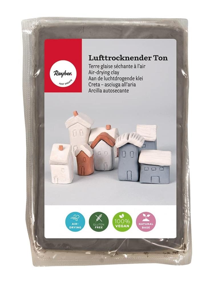 Rayher Air-Drying Modelling Clay for Sculptures and Crafts, Self-Hardening Clay, Grey Clay, non-firing, 1kg, gray, 3450125