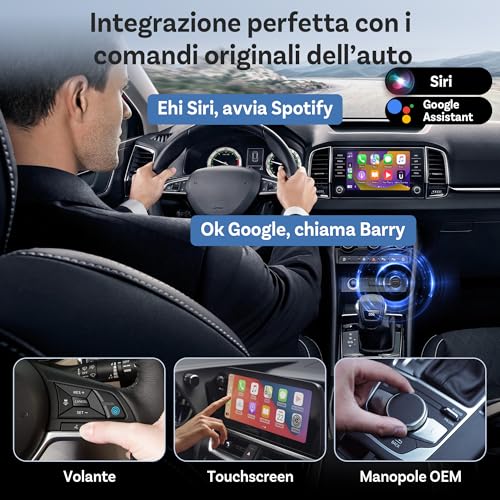 OTTOCAST Mini Core Adattatore Wireless 2 in 1 per CarPlay e Android Auto, Dongle Compatto con Wi-Fi 6 e Bluetooth 5.4, Pulsante Smart Switch, Connessione Automatica