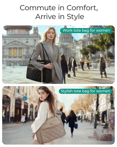 bagsmart Laptop Tote Bag for Women, 15.6 inch Teacher Work Bag Nurse Bag, Computer Briefcase, Quilted with Insulated Pocket for Nurse, Office, School, College