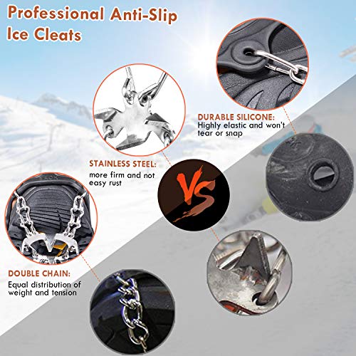 Ice Snow Grips Crampons,TURNRAISE Traction Cleats with 19 Spikes System Safe Protect for Walking, Ice Fishing, Climbing and Hiking on Snow and Ice (X-Large)