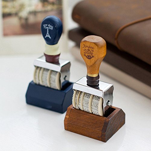 Home-organizer Tech Retro Roller Date Stamp,Rubber Stamps for DIY Craft Card Making Happy Planner Scrapbooking Supplies (Wood)