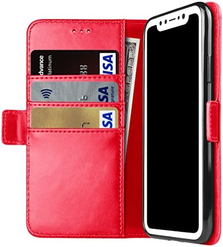iPhone X Case, iPhone 10 Case, Hoofur Slim Fit Premium Leather iPhone X Wallet Case Card Slots Shockproof Folio Flip Protective Defender Shell for Apple iPhone X/10 (2017) (Red)