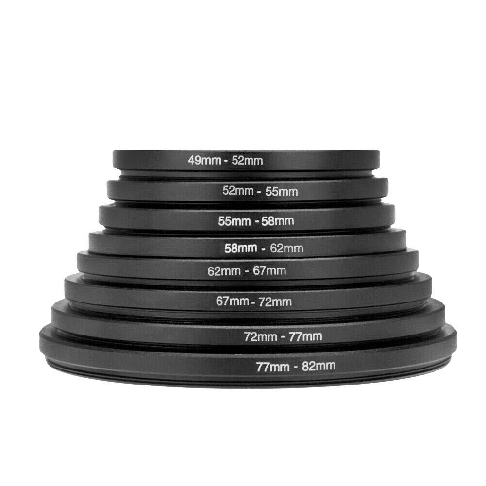 Bewinner Len Adapter,8 PCS Metal Step Up Rings Universal Lens Filter Adapter Set 49-52-55-58-62-67-72-77-82mm,Easy to Install and Remove,Directly Mount
